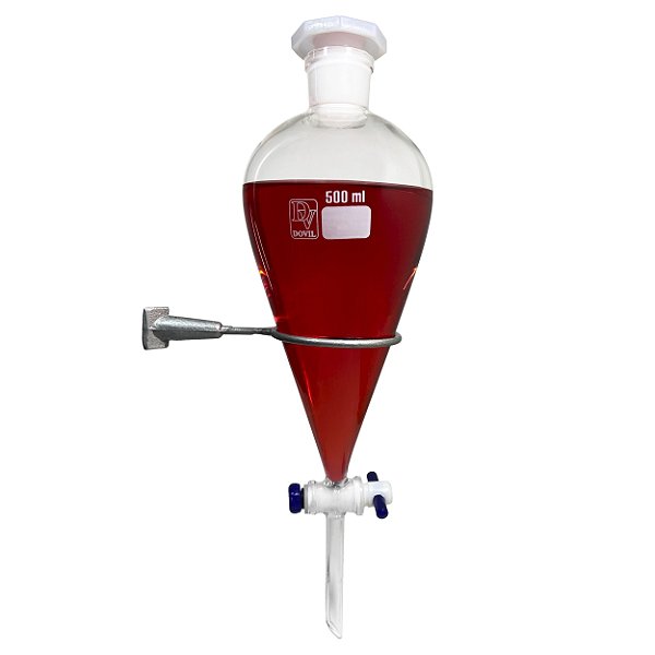 Funil de Separação Squibb (Pera) 500mL C/ Torneira Teflon e Rolha Poli