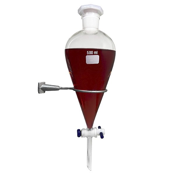 Funil de Separação Squibb (Pera) 500mL C/ Torneira Teflon e Rolha Poli