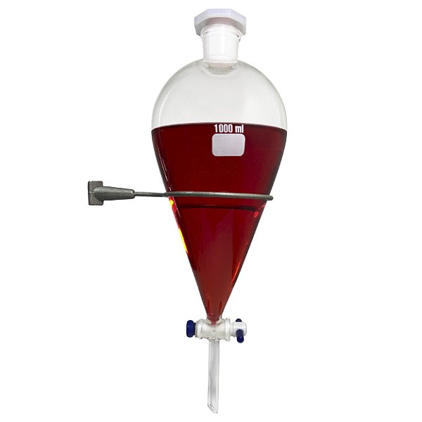 Funil de Separação Squibb (Pera) 1000mL C/ Torneira Teflon e Rolha Poli
