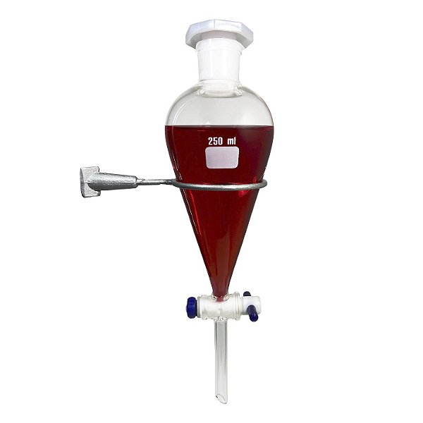 Funil de Separação Squibb (Pera) 250mL C/ Torneira Teflon e Rolha Poli