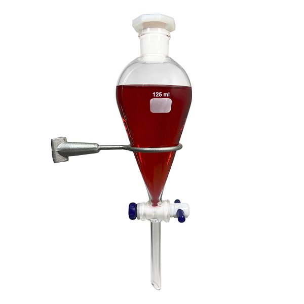 Funil de Separação Squibb (Pera) 125mL C/ Torneira Teflon e Rolha Poli