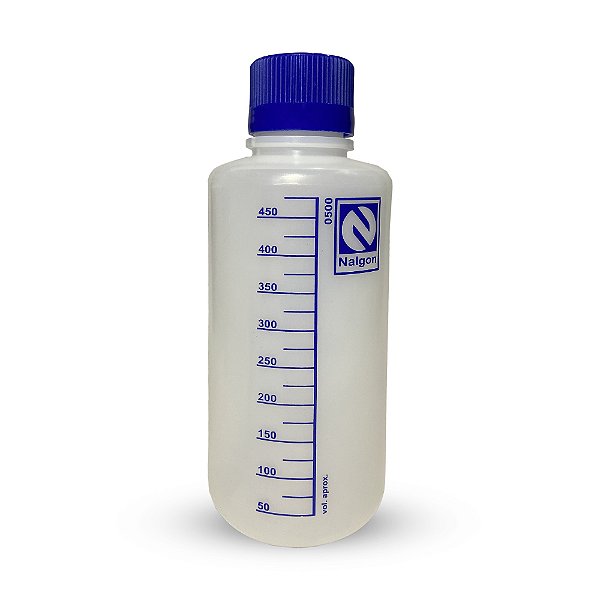 Frasco Reagente Plástico (PE) 500ml Graduado Tampa Azul - MM Comércio
