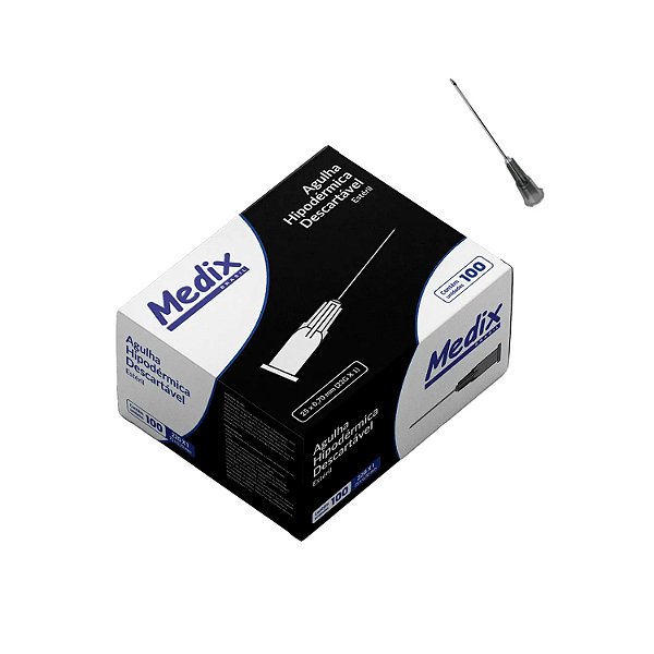 Agulha Hipodérmica 25x0,7mm 22g Estéril Descartável Preta Caixa C/ 100un (Medix)