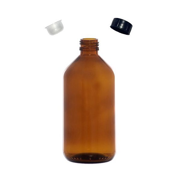 Frasco de Vidro Âmbar 250ml Com Tampa e Batoque Tipo Pluma