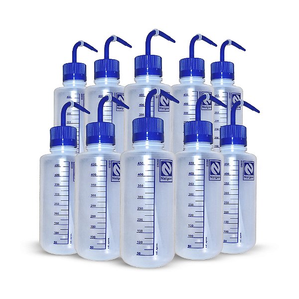 Kit 10 Pisseta Plástica Graduada 500 Ml Bico Curvo - Nalgon