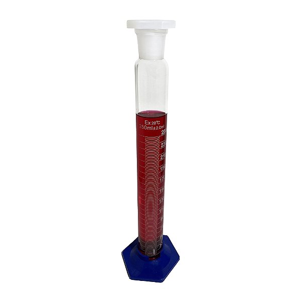 Proveta Graduada de Vidro 250ml Base e Rolha de Poli