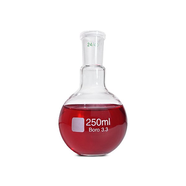 Balão Fundo Chato 250ml de Vidro Com Junta Esmerilhada 24/40