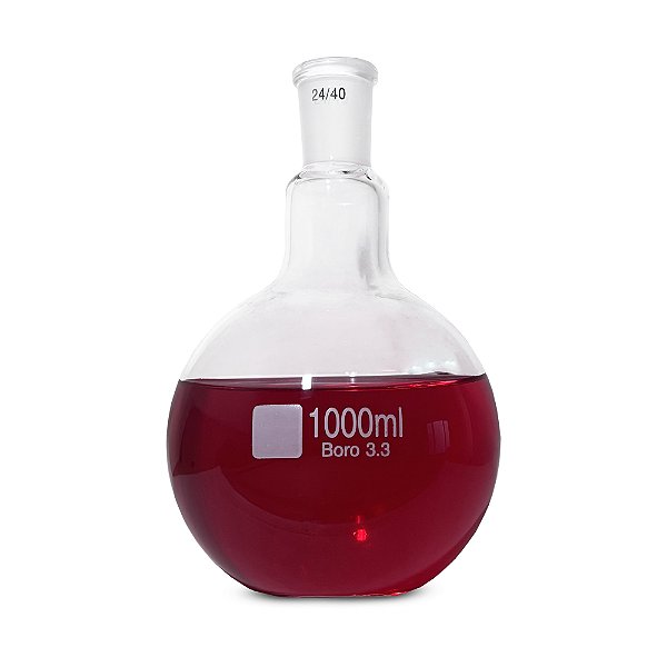 Balão Fundo Chato 1000ml de Vidro Com Junta Esmerilhada 24/40