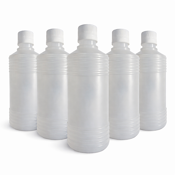 Kit 5 Frasco Plástico 500ML Estriado Cor Natural Tampa Lacre