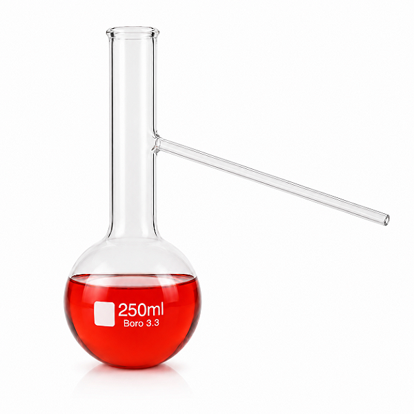 Balao de Destilacao 250ml Com Saida Lateral Vidro Boro
