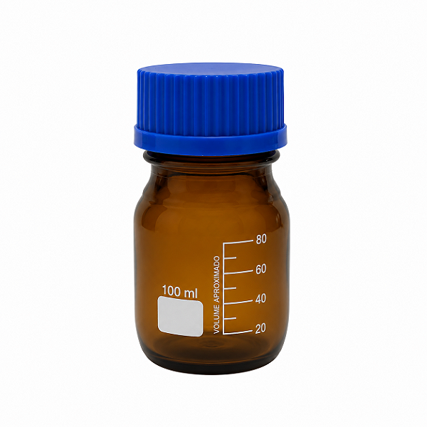 Frasco Reagente Âmbar Tampa Azul Vidro Neutro 100ml