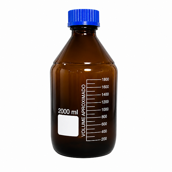 Frasco Reagente Âmbar Tampa Azul Vidro Neutro 2000ml