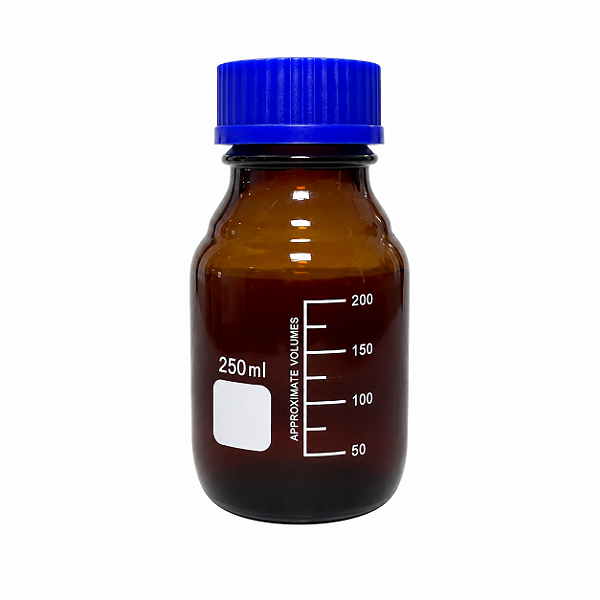 Frasco Reagente Âmbar Tampa Azul Vidro Neutro 250ml