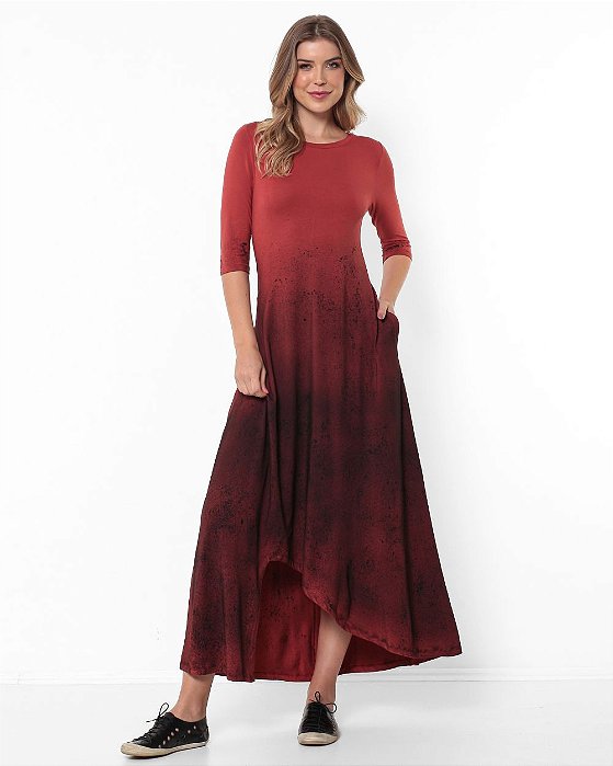Vestido em Malha Estampado - Vermelho Granada