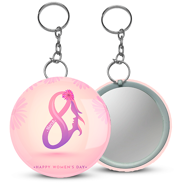 Mini Espelho Dia da Mulher com Chaveiro Personalizado 5,5CM - 100 unidades