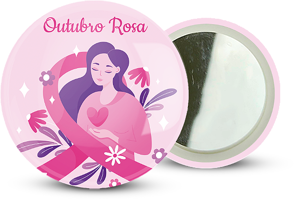 Mini Espelho Outubro Rosa Personalizado 5,5CM - 100 unidades