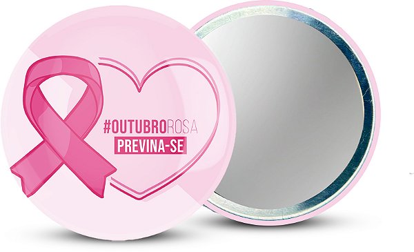 Mini Espelho Outubro Rosa Personalizado 4,5CM - 100 unidades