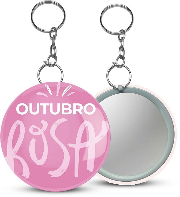 Espelho com Chaveiro Outubro Rosa Personalizado 5,5CM - 100 unidades