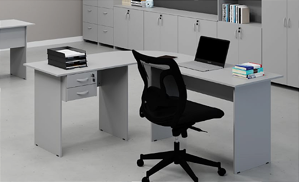Conjunto de Mesa em L C/ Gaveteiro New City Gebb Work