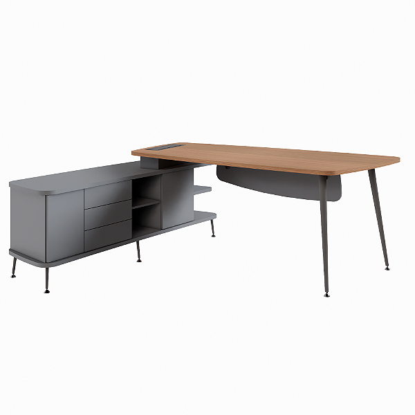 Mesa Gerente com Armário Credenza Lateral Esquerdo Pé Trave Lexus Form Staff Vitago Gebb Work