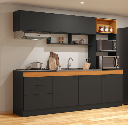 Cozinha Compacta Bella Ref. CS863 - Ônix / Freijo - Móveis Primavera