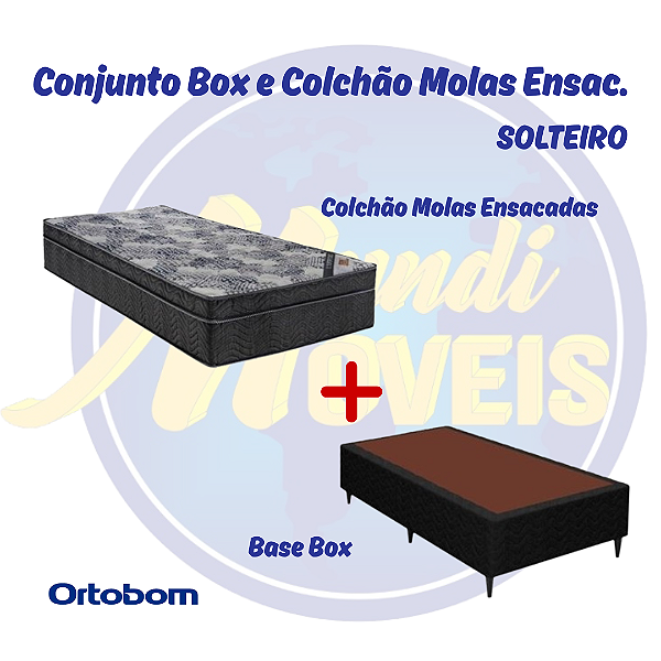 Conjunto Cama Box com Colchão de Molas Ensacadas Iso 0,88 - Solteiro