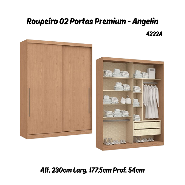 Roupeiro 02 Portas de Correr Premium Elegance 4222A - Angelin - Móveis Castro