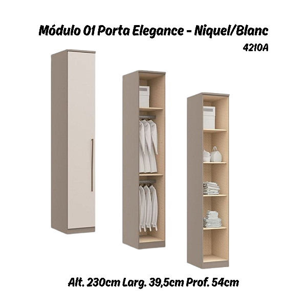 Módulo 01 Porta Elegance 4210A - Níquel / Blanc - Móveis Castro