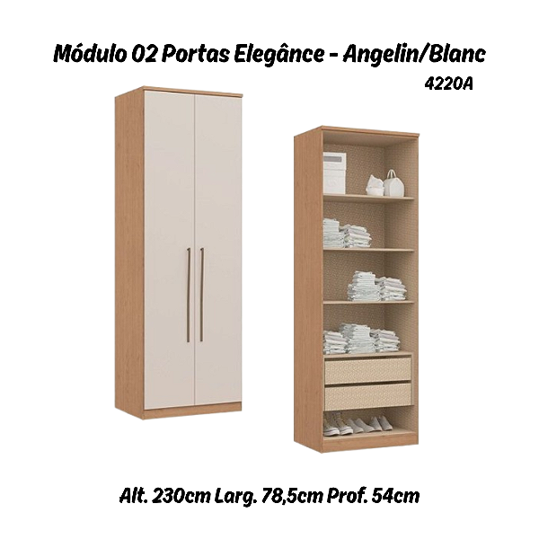 Módulo 02 Portas c/ Prateleiras Elegance 4220A - Angelin / Blanc - Móveis Castro