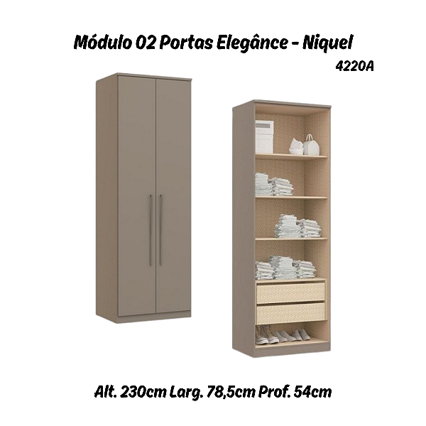 Módulo 02 Portas c/ Prateleiras Elegance 4220A - Níquel - Móveis Castro
