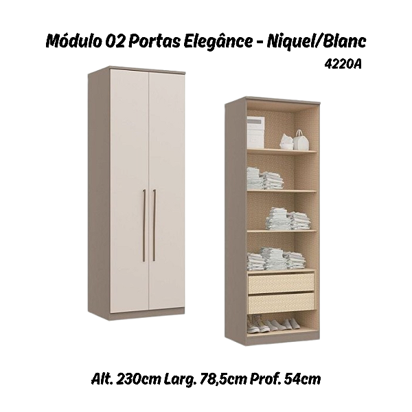 Módulo 02 Portas c/ Prateleiras Elegance 4220A - Níquel / Blanc - Móveis Castro