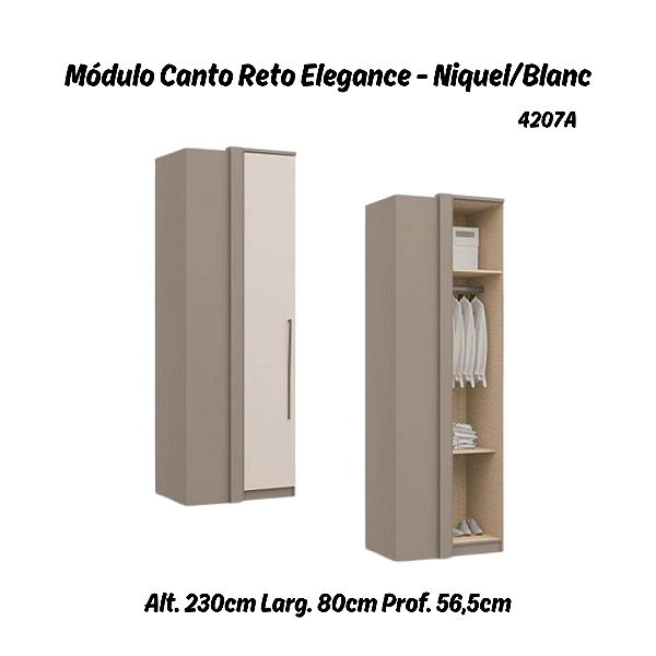 Módulo Canto Reto 01 Porta Elegance 4207A - Níquel / Blanc - Móveis Castro