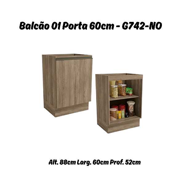 Balcão 01 Porta 60cm - Ref. G742 - Nogal - Linha Maxxi - Kappesberg