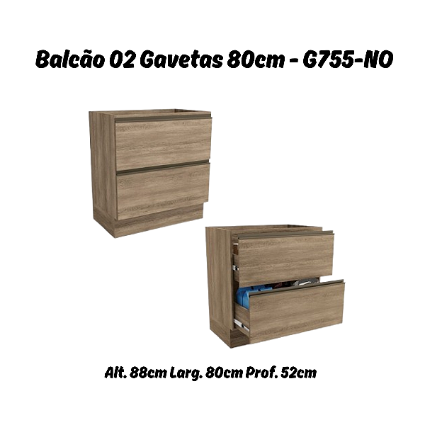 Balcão 02 Gavetas 80cm - Ref. G755 - Nogal - Linha Maxxi - Kappesberg