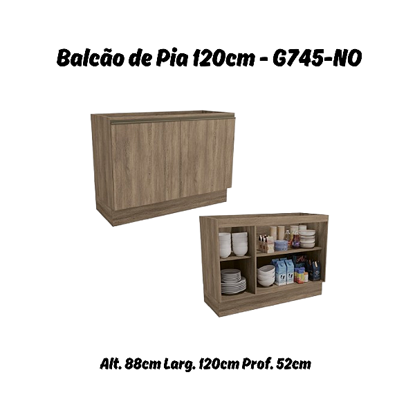 Balcão 02 Portas 120cm - Ref. G745 - Nogal - Linha Maxxi - Kappesberg