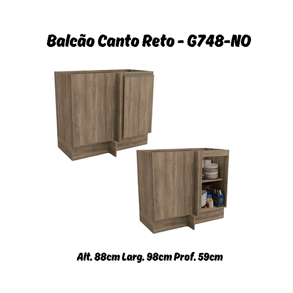 Balcão 01 Porta Canto Reto - Ref. G748 - Nogal - Linha Maxxi - Kappesberg