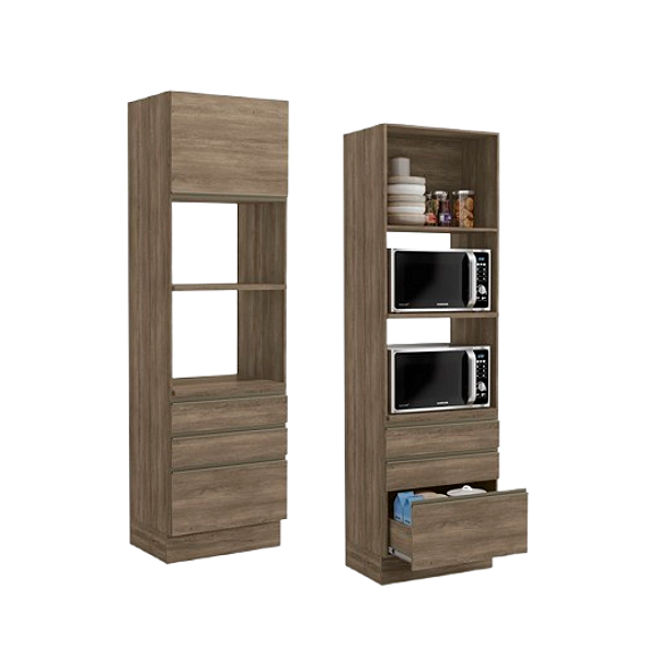 Kit Forno e Micro 01 Porta 03 Gavetas - Ref. G750 - Nogal - Linha Maxxi - Kappesberg