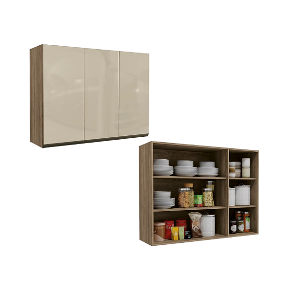 Aéreo 03 Portas 120cm com Vidro - Ref. G767 - Nogal - Linha Maxxi - Kappesberg