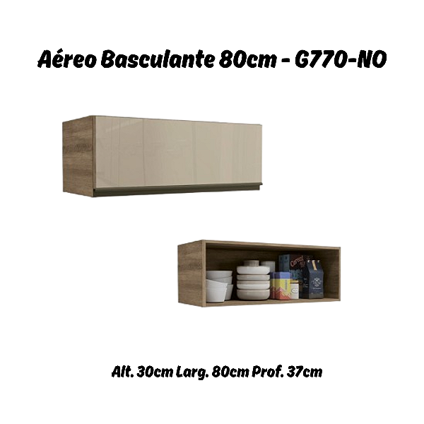 Aéreo 01 Porta Basculante c/ vidro 80cm - Ref. G770 - Nogal - Linha Maxxi - Kappesberg