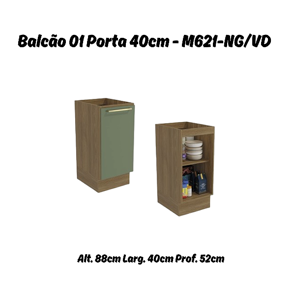 Balcão 01 Porta 40cm - Ref. M621 - Nogueira/Verde - Linha Botanic - Kappesberg