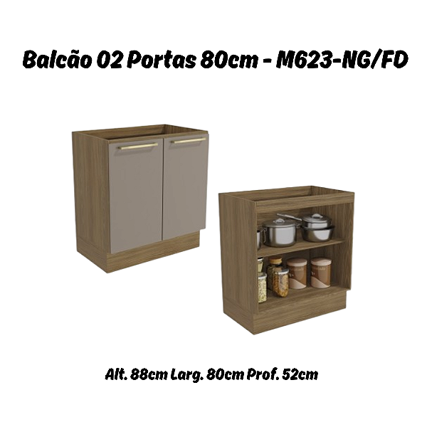Balcão 02 Portas 80cm - Ref. M623 - Nogueira / Fendi - Linha Botanic - Kappesberg