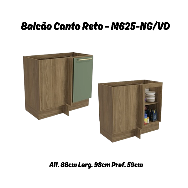 Balcão 01 Porta Canto Reto - Ref. M625 - Nogueira / Verde - Linha Botanic - Kappesberg