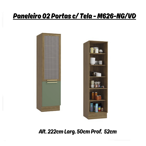 Paneleiro 02 Portas c/ Tela Botanic - Ref. M626 - Nogueira / Verde - Kappesberg