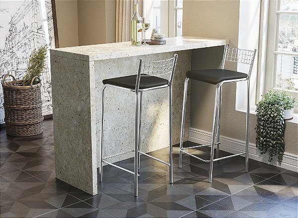 Banqueta Gênova - Ref. 1B705-CR - Estampa: 110 (Preto) Cromado - Kappesberg Crome