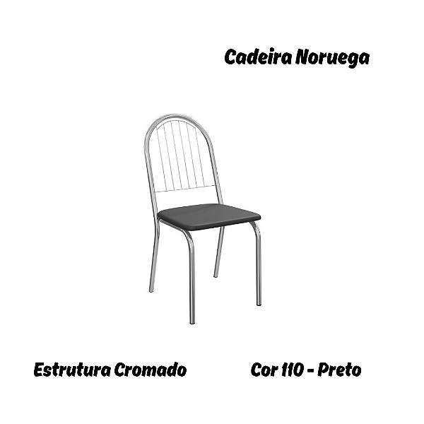 Par de Cadeiras Noruega - Ref. 2C077-CR - Estampa: 110 (Preto) Cromado - Kappesberg