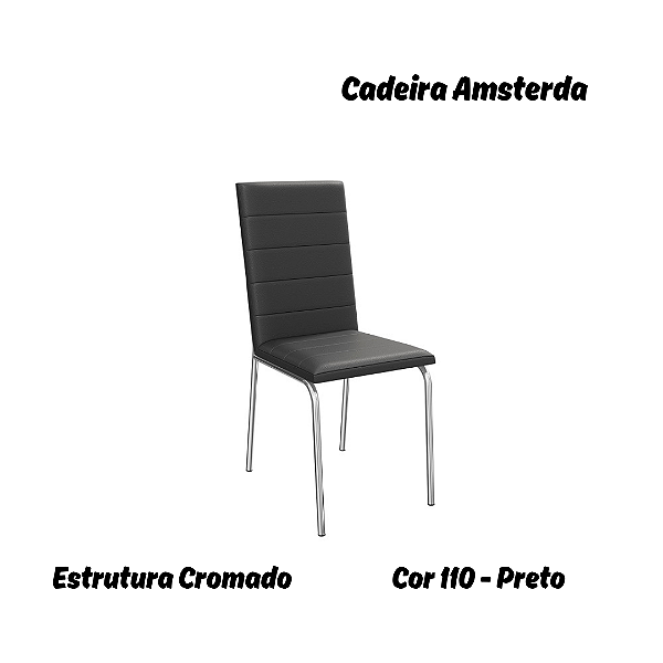 Par de Cadeiras Amsterdã - Ref. 2C091-CR - Estampa: 110 (Preto) Cromado - Kappesberg