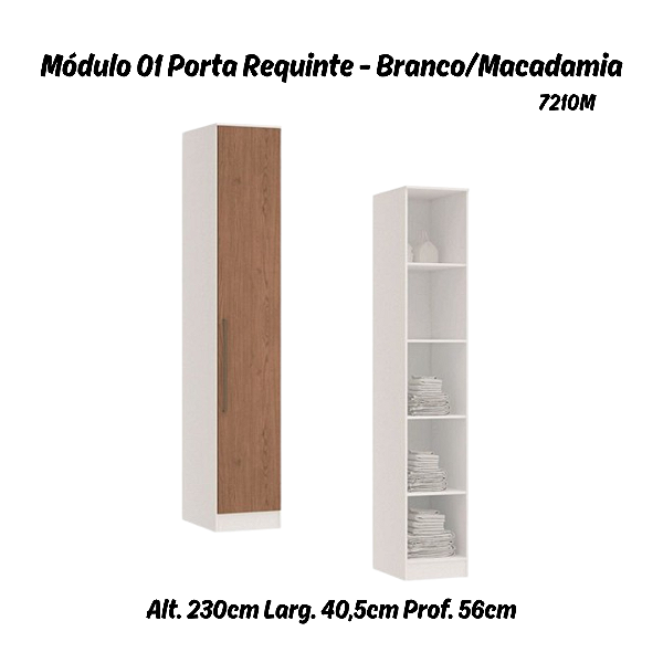 Módulo 01 Porta c/ Prateleiras Requinte - 7210M - Branco / Macadâmia - Móveis Castro