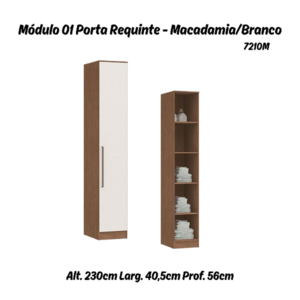 Módulo 01 Porta c/ Prateleiras Requinte - 7210M - Macadâmia / Branco - Móveis Castro