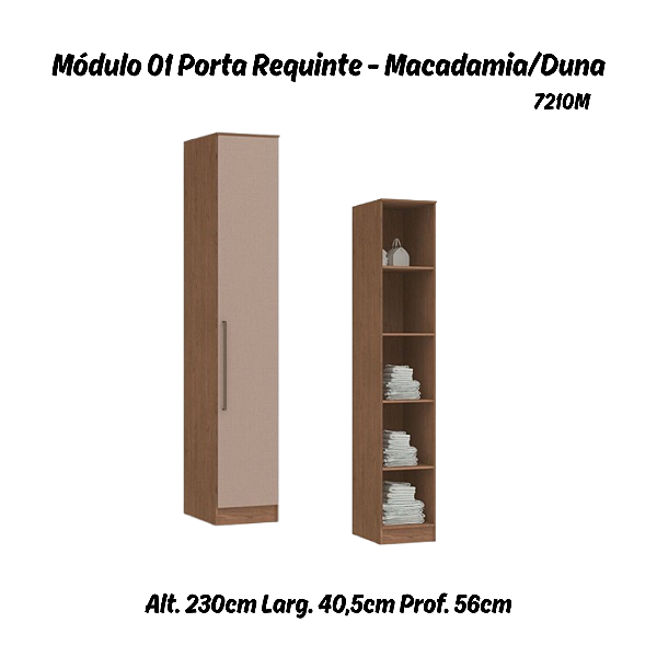 Módulo 01 Porta c/ Prateleiras Requinte - 7210M - Macadâmia / Duna - Móveis Castro