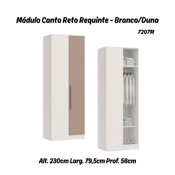 Módulo Canto Reto 01 Porta Requinte - 7207M - Branco / Duna - Móveis Castro